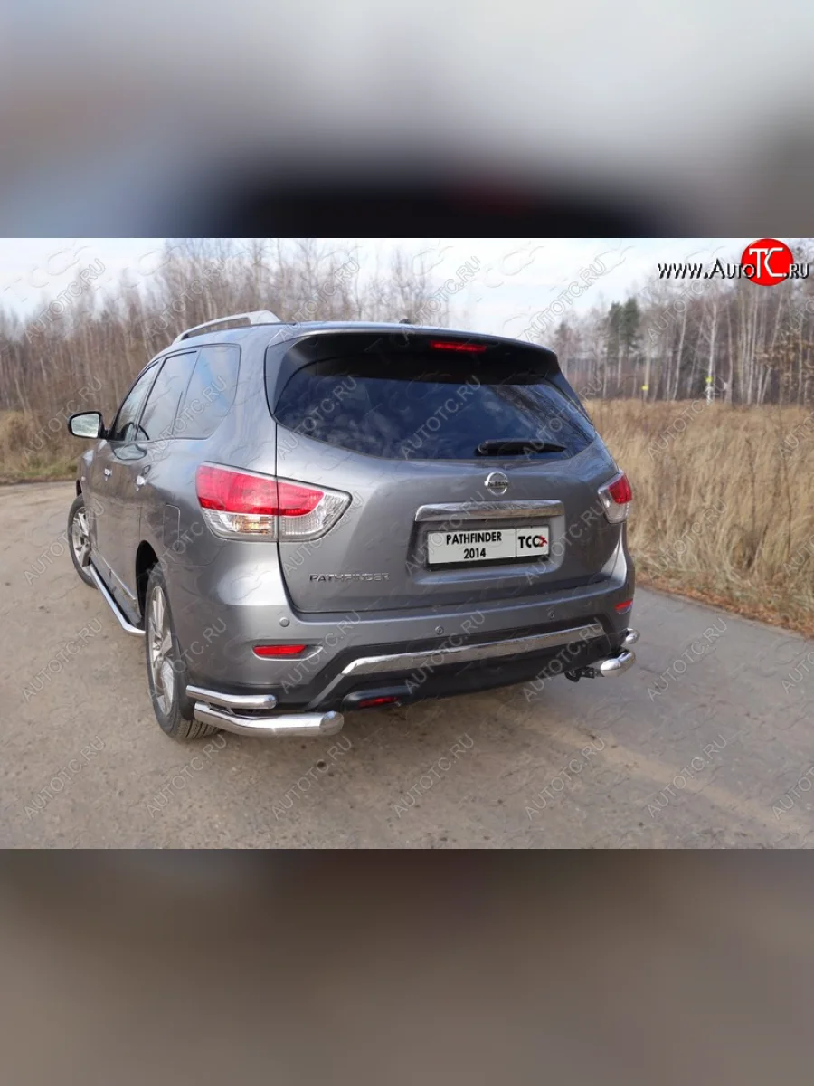Защита заднего бампера (уголки двойные) ТСС 76,1/42,4 мм Nissan Pathfinder R52 дорестайлинг (2012-2017)  в Керчи Республика Крым