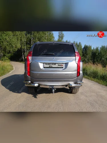 Защита заднего бампера (уголки двойные) ТСС 76,1/42,4 мм Mitsubishi Pajero Sport  QE (2015-2021) дорестайлинг