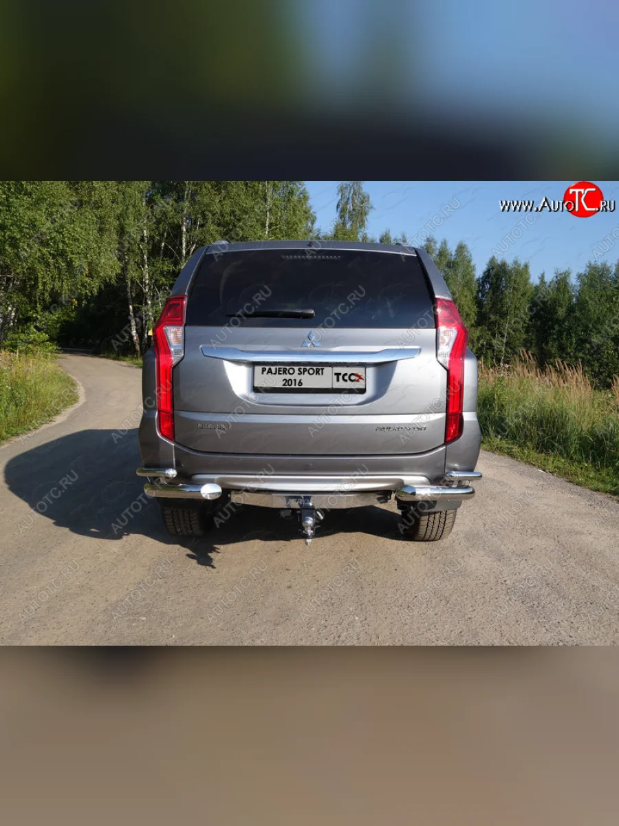 Защита заднего бампера (уголки двойные) ТСС 76,1/42,4 мм  Mitsubishi Pajero Sport (2015-2021) QE  с доставкой в г. Керчь