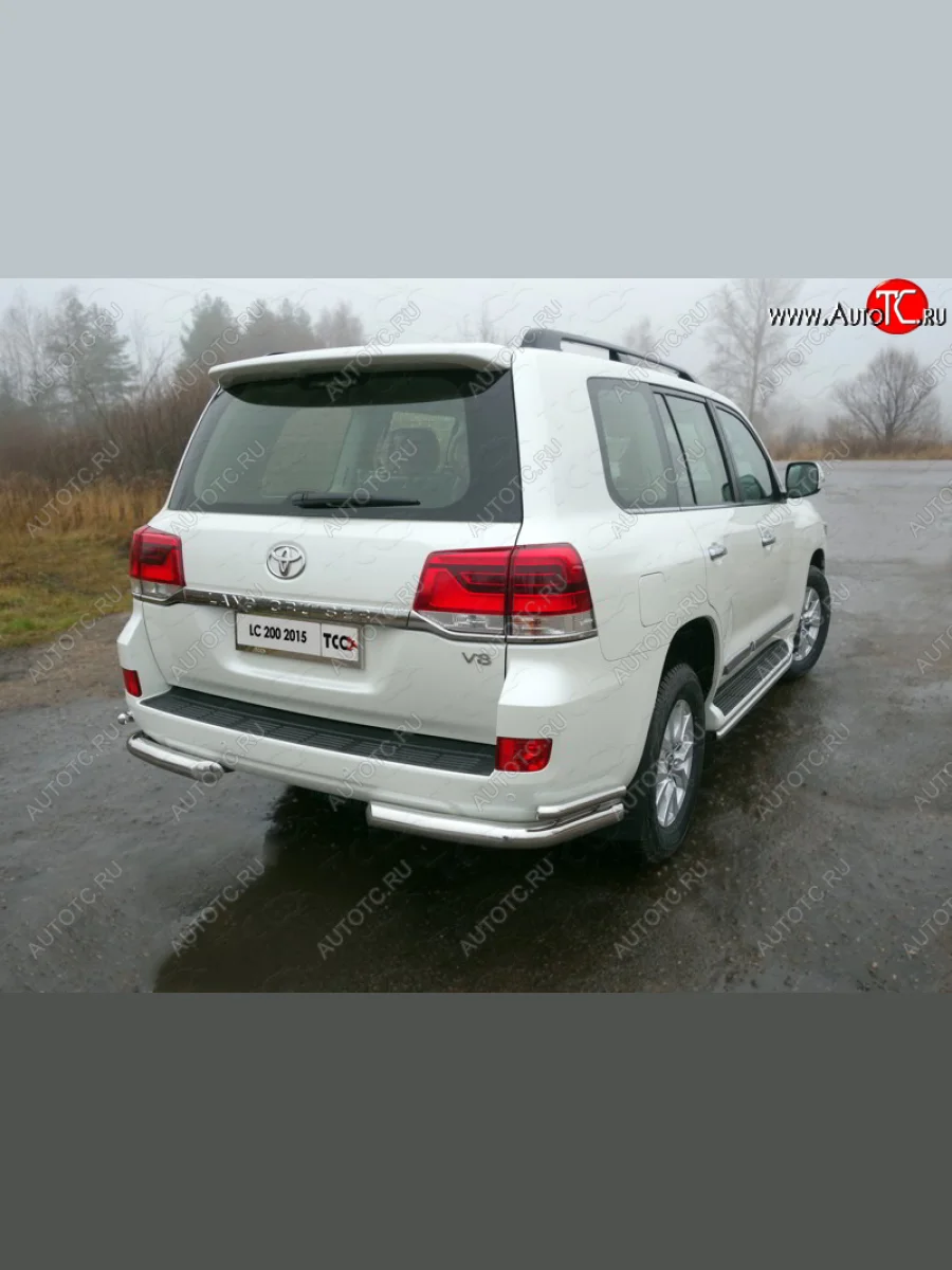 Защита заднего бампера (уголки двойные) (кроме EXECUTIVE) ТСС 76,1/42,4 мм Toyota Land Cruiser 200 2-ой рестайлинг (2015-2021)  в Самаре Самарской области
