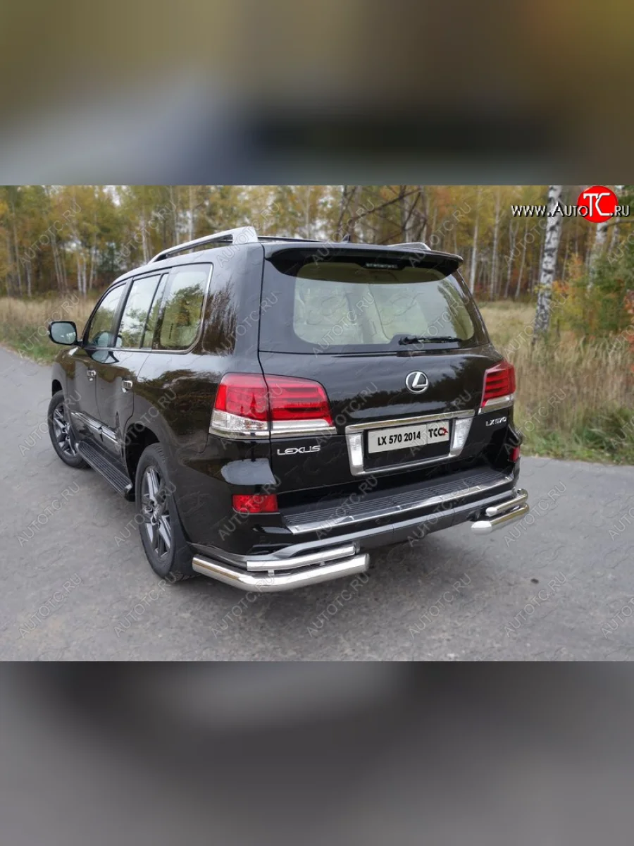 Защита заднего бампера (уголки двойные) Sport ТСС 76,1/42,4 мм Lexus LX570 J200 1-ый рестайлинг (2012-2015)  с доставкой в г. Пермь