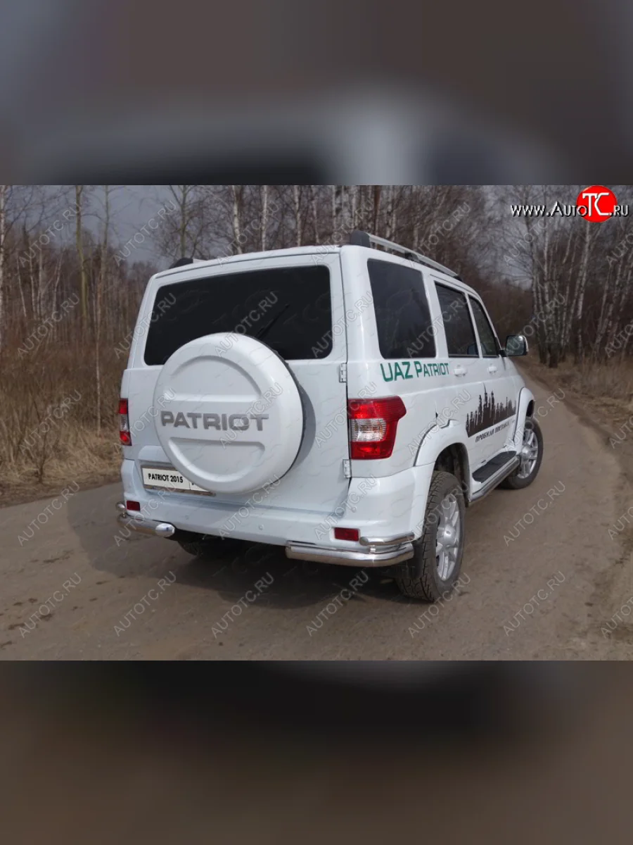 Защита заднего бампера (уголки двойные) ТСС 76,1/42,4 мм Уаз Патриот 3163 5-дв. 1-ый рестайлинг (2014-2016)  в Самаре Самарской области