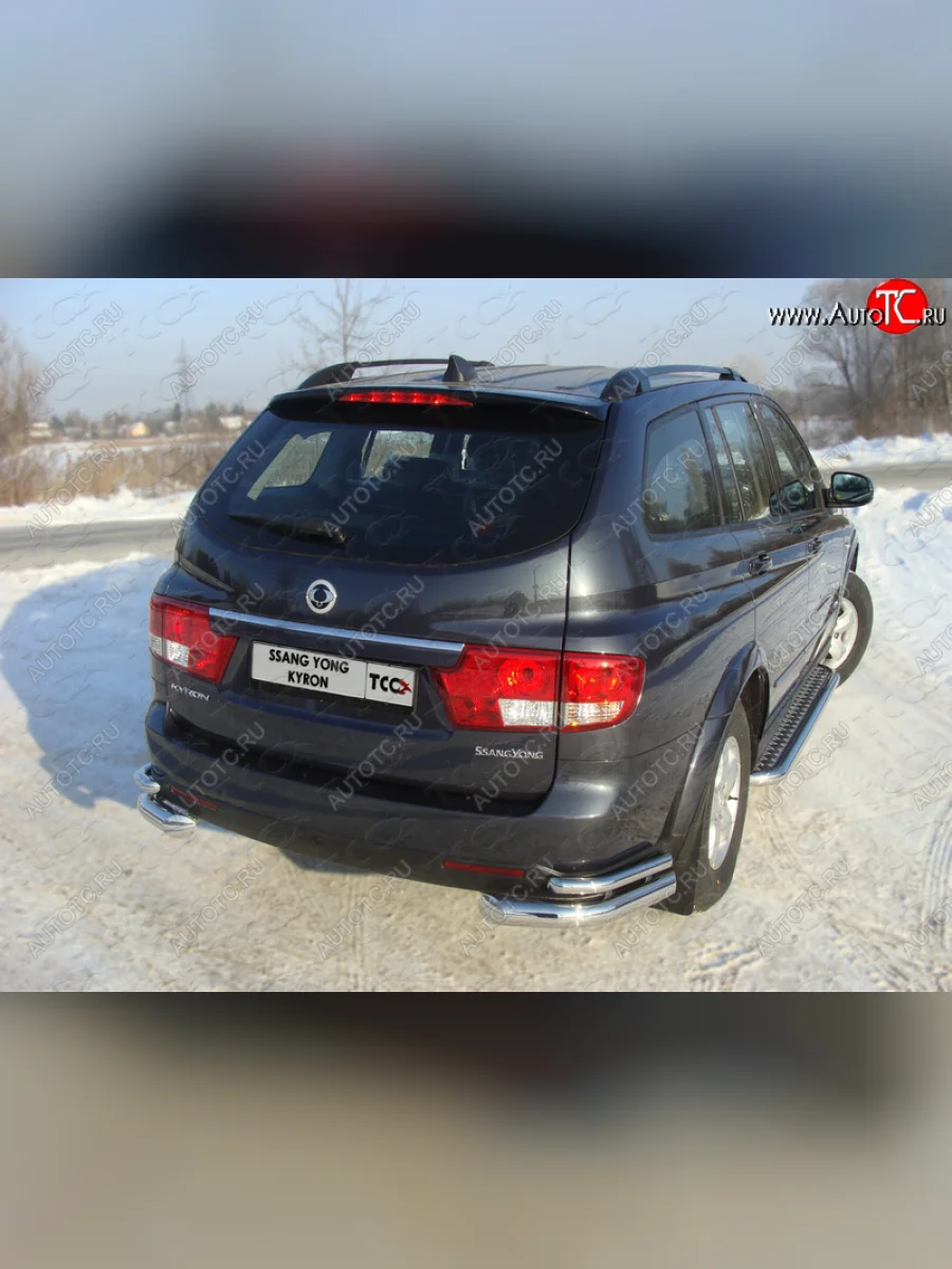 Защита заднего бампера (уголки двойные) ТСС 76,1/42,4 мм SSANGYONG Kyron рестайлинг (2007-2016)  с доставкой в г. Керчь