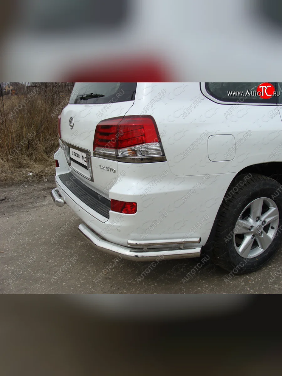 Защита заднего бампера (уголки двойные) (кроме F-Sport) ТСС 76,1/42,4 мм Lexus LX570 J200 1-ый рестайлинг (2012-2015)  с доставкой в г. Керчь