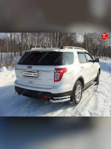 Защита заднего бампера (уголки двойные) ТСС 76,1/42,4 мм Ford Explorer  U502 (2010-2016) дорестайлинг