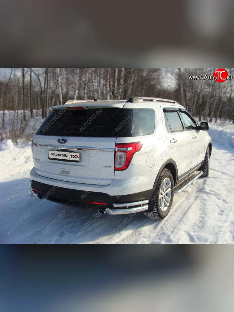 Защита заднего бампера (уголки двойные) ТСС 76,1/42,4 мм Ford Explorer U502 дорестайлинг (2010-2016)  в Керчи Республика Крым