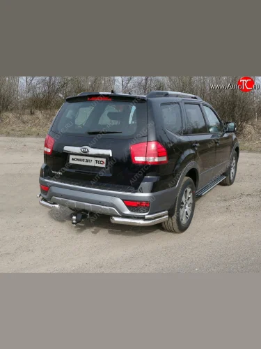 Защита заднего бампера (уголки двойные) ТСС 76,1/42,4 мм KIA Mohave  HM (2017-2020) рестайлинг