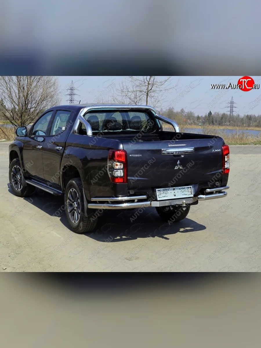 Защита заднего бампера (уголки двойные) ТСС 76,1/42,4 мм (на автомобиль без бампера) Mitsubishi L200 5 KK,KL рестайлинг (2018-2022)  с доставкой в г. Керчь