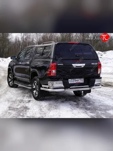Защита заднего бампера (уголки двойные) ТСС 76,1/60,3мм Toyota Hilux  AN120 (2016-2020) дорестайлинг, 1-ый рестайлинг