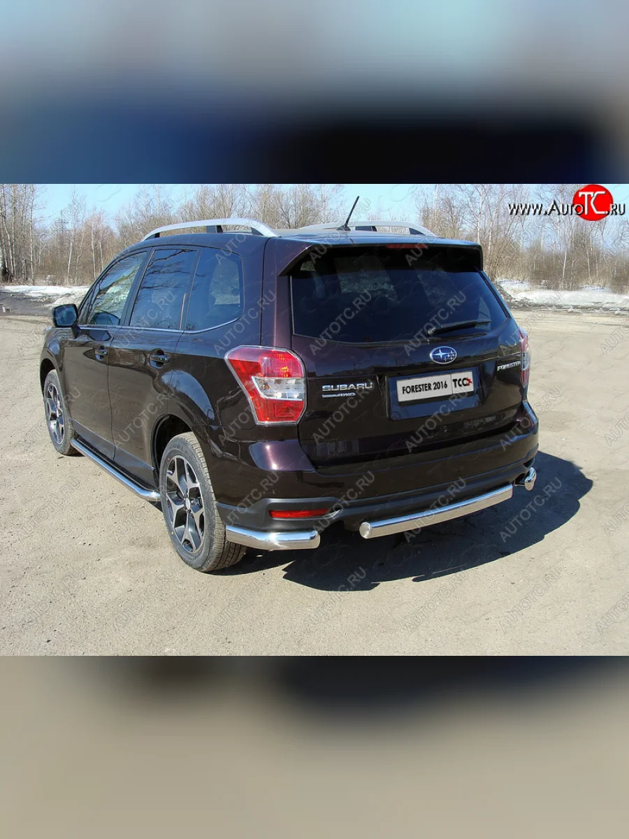 Защита заднего бампера (уголки овальные) ТСС 75х42 мм Subaru Forester SJ рестайлинг (2016-2019) (короткие, под брызговики)  в Керчи Республика Крым