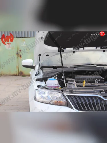 Упор капота MV-Tuning (одинарный) Skoda Rapid ( NH3,  NH1) (2012-2017) дорестайлинг лифтбэк, хэтчбэк дорестайлинг