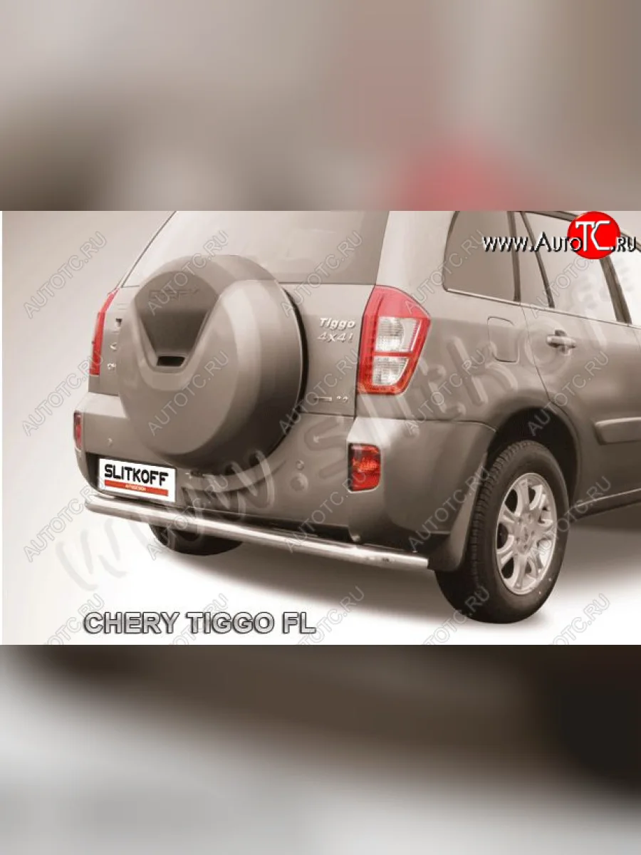 Защита заднего бампера Slitkoff (Ø 57 мм, длинная) Chery Tiggo T11 рестайлинг (2013-2016) (Сталь окрашенная в цвет: серебристый)  в Керчи Республика Крым