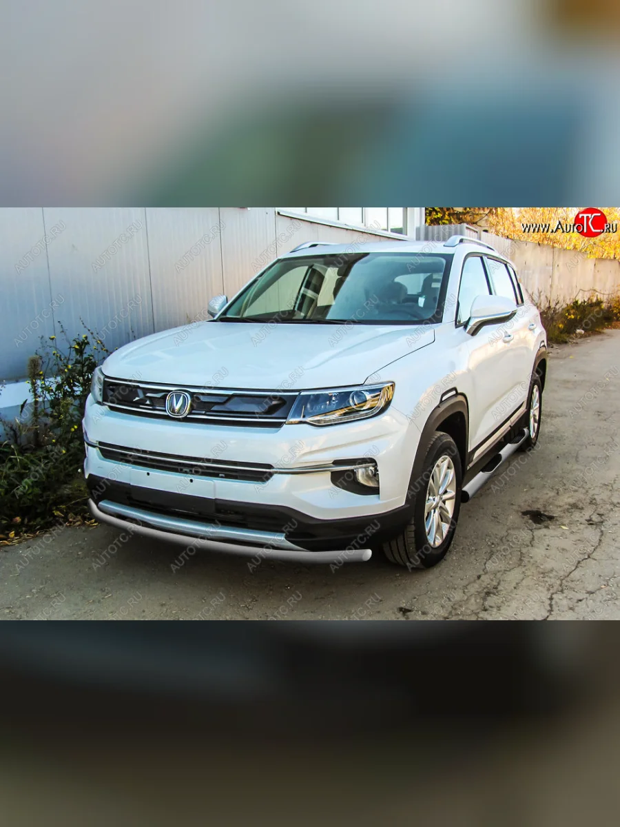 Защита переднего бампера Slitkoff (Ø 42 мм). Changan CS35 Plus дорестайлинг (2018-2022) (Сталь окрашенная в цвет: серебристый)  в Самаре Самарской области