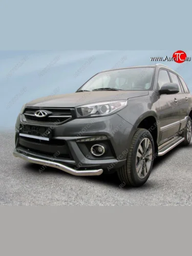 Защита переднего бампера Slitkoff (Ø 57 мм, волна). Chery Tiggo 3 (2014-2020)