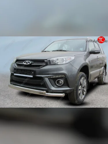 Защита переднего бампера Slitkoff (Ø 57 и 42 мм). Chery Tiggo 3 (2014-2020)