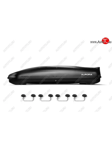 Багажный бокс AURORA (560 л/213x84x42 см, двусторонний, крепление скоба) на крышу (Black Metallic Glossy) 