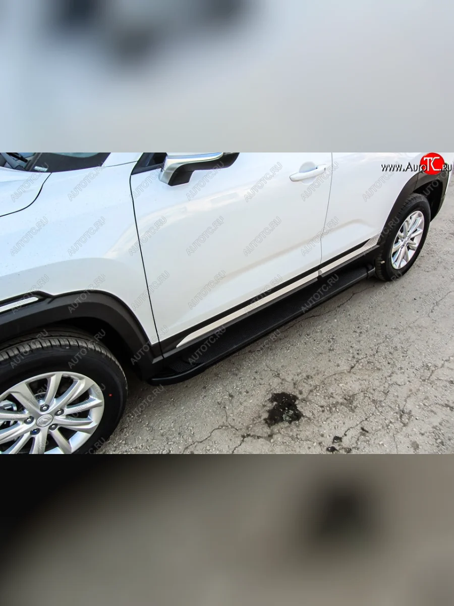 Пороги алюминиевые Slitkoff Changan CS35 Plus дорестайлинг (2018-2022) (Optima Black )  в Перми Пермском крае