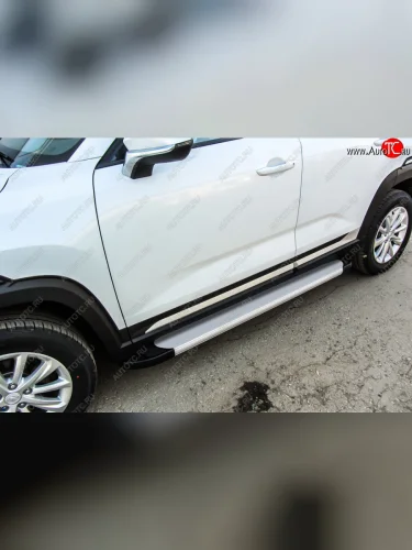 Пороги алюминиевые Slitkoff (Optima Silver) Changan CS35 Plus (2018-2022) дорестайлинг