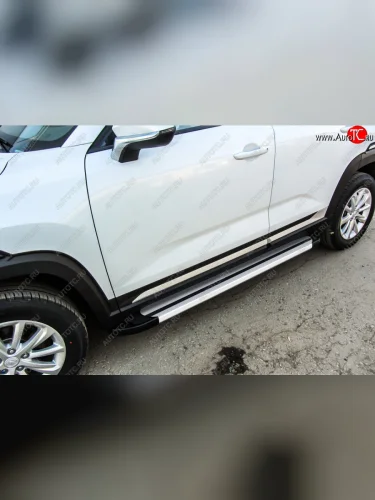 Пороги алюминиевые Slitkoff (Luxe Silver) Changan CS35 Plus (2018-2022) дорестайлинг