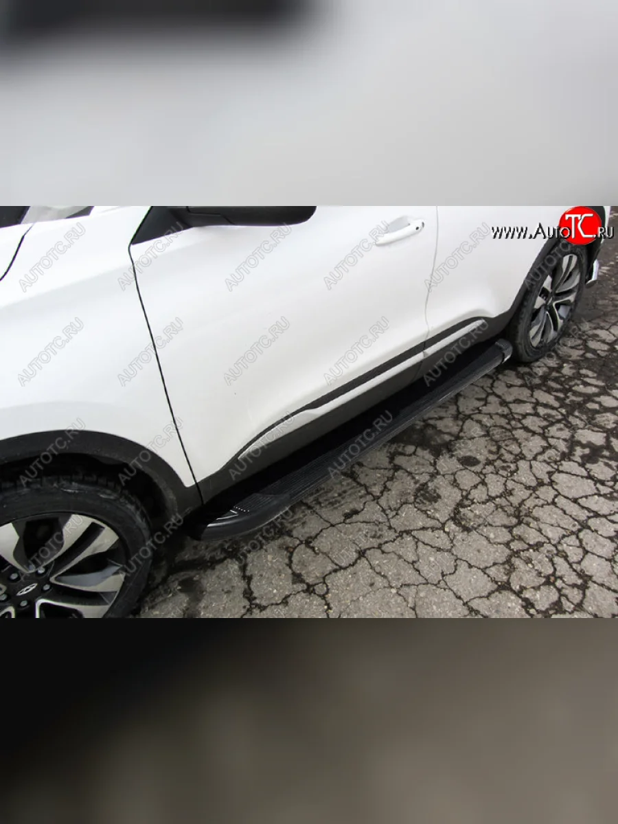 Пороги алюминиевые Slitkoff Chery Tiggo 4 1-ый рестайлинг (2018-2023) (Optima Black )  с доставкой в г. Керчь