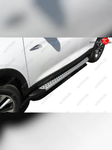 Пороги алюминиевые Slitkoff (Standart Silver) Chery Tiggo 7 (2016-2020)