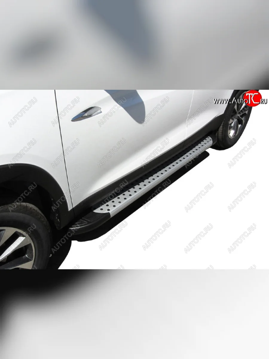 Пороги алюминиевые Slitkoff Chery Tiggo 7 (2016-2020) (Standart Silver)  в Перми Пермском крае