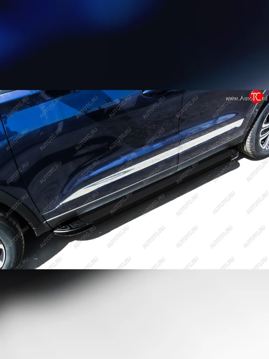 Пороги алюминиевые Slitkoff Chery Tiggo 8 1 T18 рестайлинг (2019-2023) (Optima Black )  с доставкой в г. Керчь