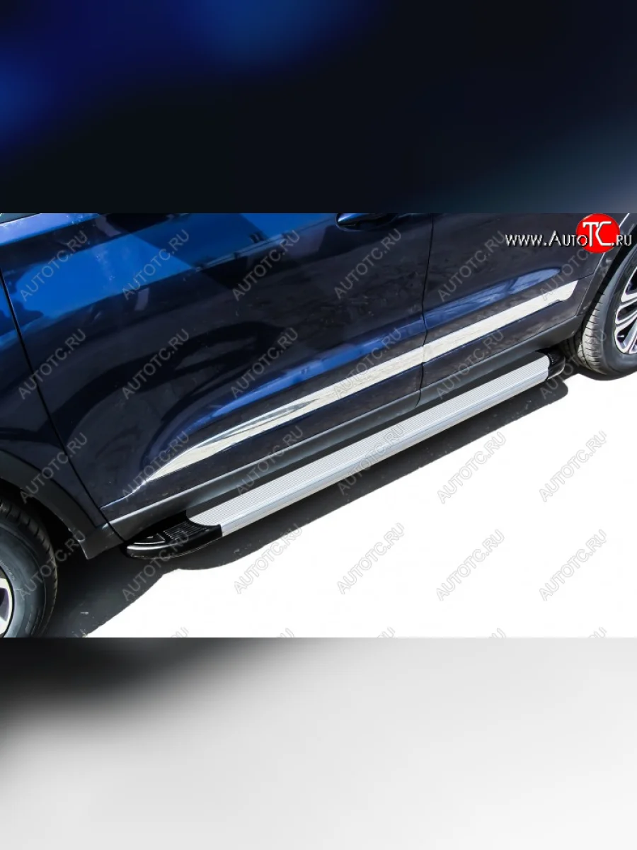 Пороги алюминиевые Slitkoff Chery Tiggo 8 1 T18 рестайлинг (2019-2023) (Optima Silver)  с доставкой в г. Керчь