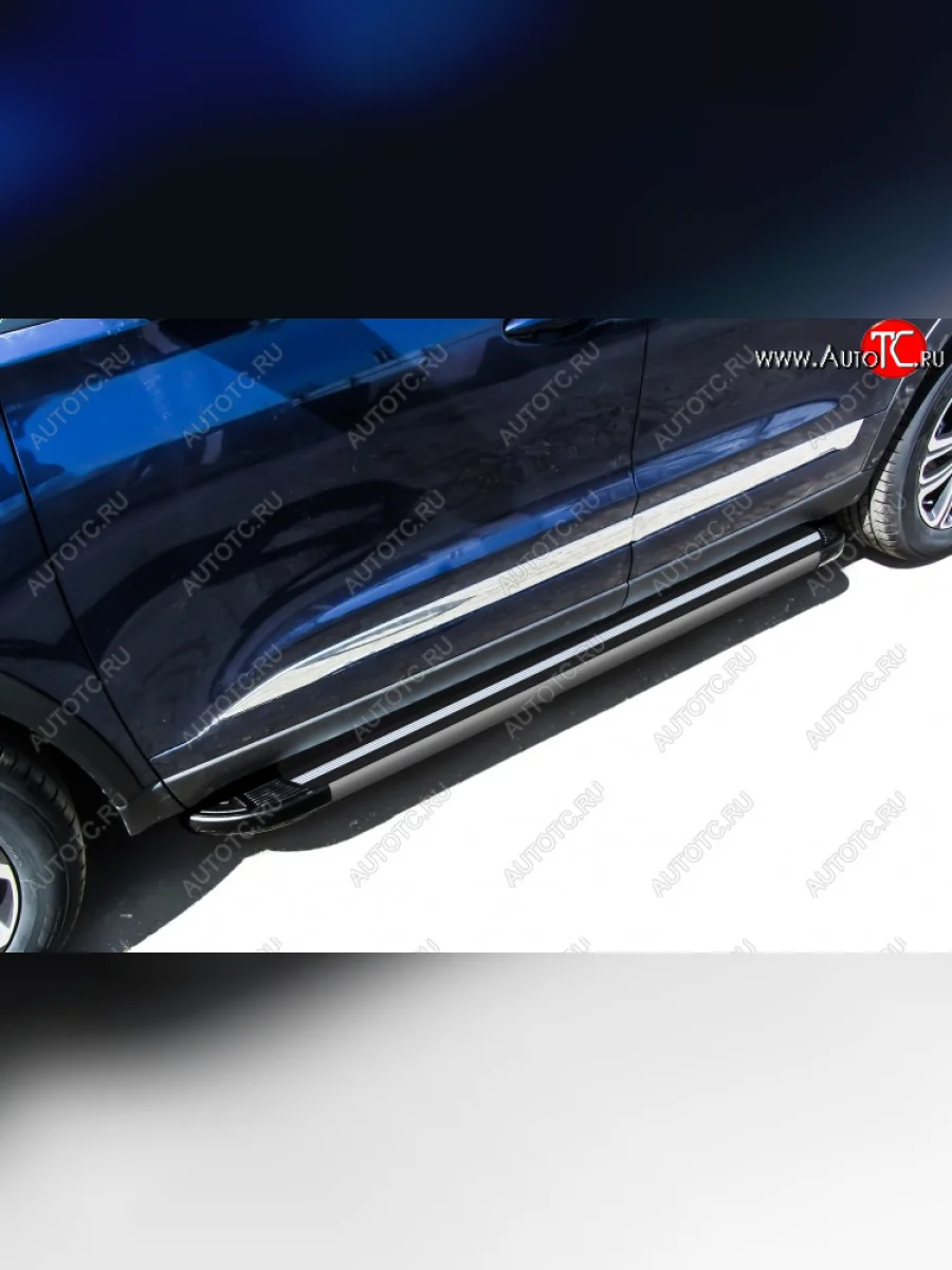 Пороги алюминиевые Slitkoff Chery Tiggo 8 1 T18 рестайлинг (2019-2023) (Luxe Black)  с доставкой в г. Пермь