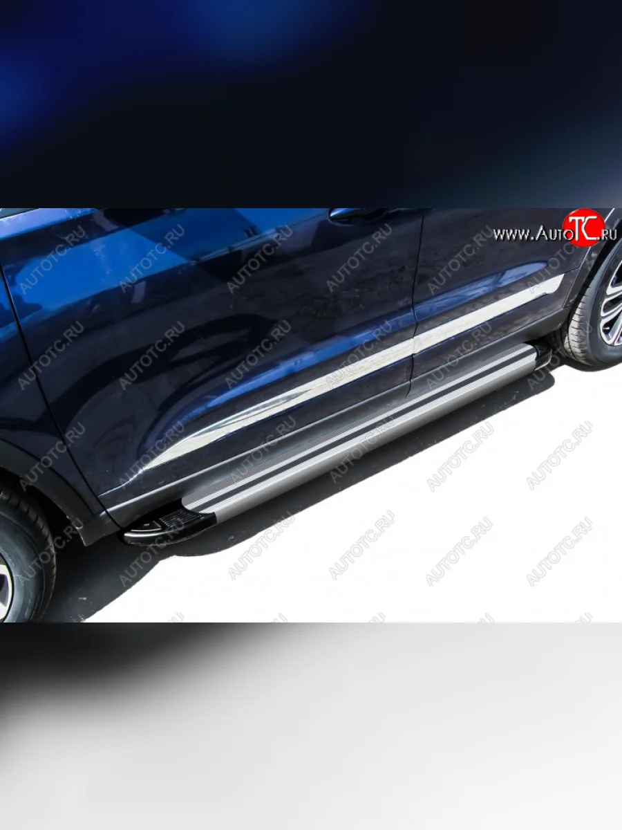 Пороги алюминиевые Slitkoff Chery Tiggo 8 1 T18 рестайлинг (2019-2023) (Luxe Silver)  с доставкой в г. Пермь