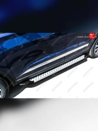 Пороги алюминиевые Slitkoff (Standart Silver) Chery Tiggo 8 1 T18 рестайлинг (2019-2023)