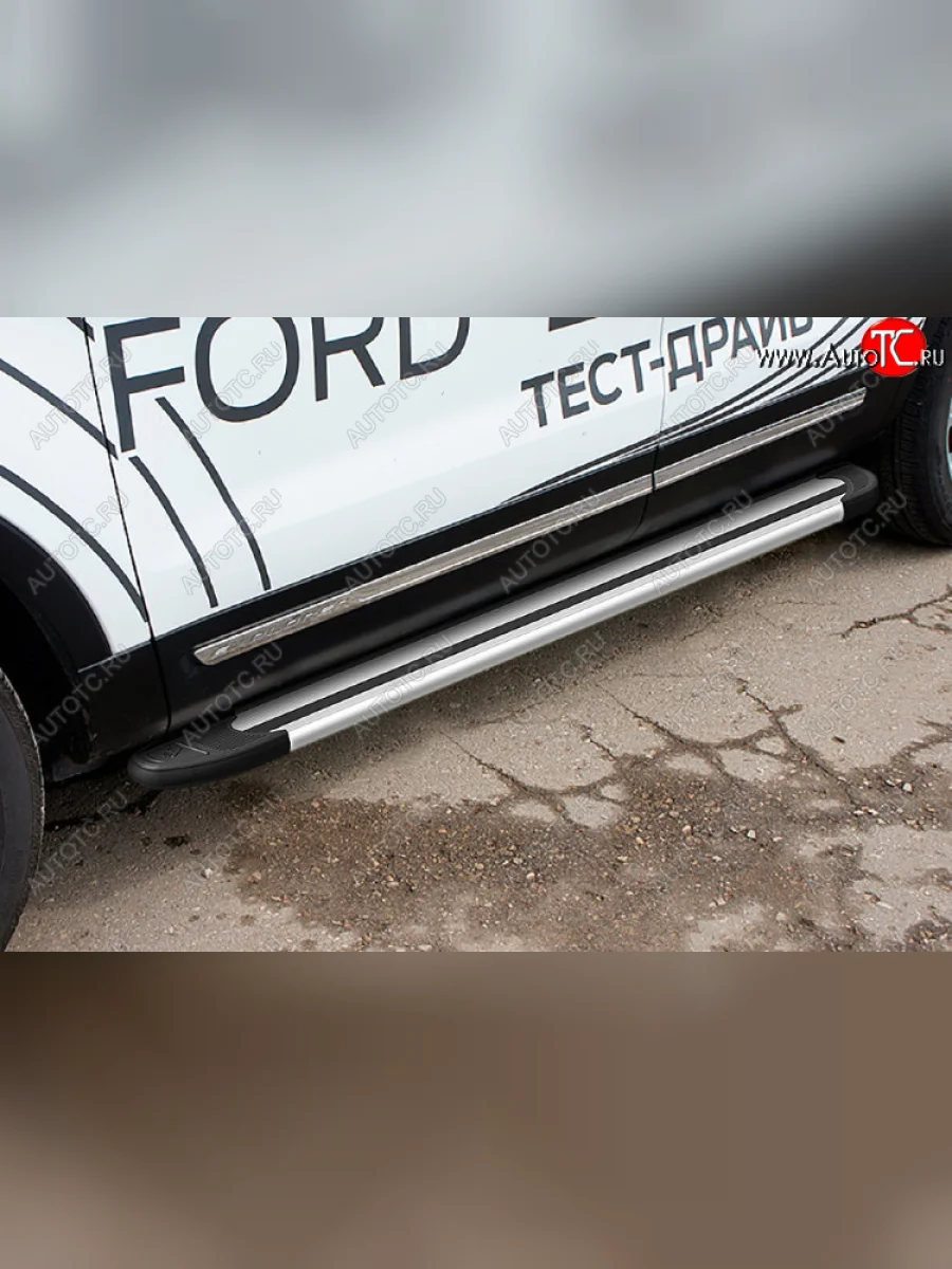 Пороги алюминиевые Slitkoff Ford Explorer U502 1-ый рестайлинг, 5 дв. (2015-2018) (Luxe Silver)  в Самаре Самарской области
