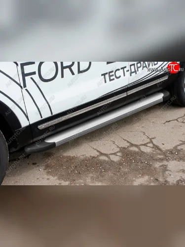 Пороги алюминиевые Slitkoff (Optima Silver) Ford Explorer  U502 (2017-2019) 2-ой рестайлинг, 5 дв.