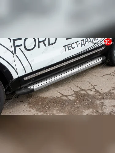 Пороги алюминиевые Slitkoff (Standart Silver) Ford Explorer  U502 (2017-2019) 2-ой рестайлинг, 5 дв.