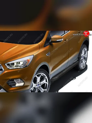 Пороги алюминиевые Slitkoff (Optima Black ) Ford Kuga  2 (2016-2019) рестайлинг