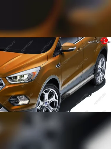 Пороги алюминиевые Slitkoff (Optima Silver) Ford Kuga  2 (2016-2019) рестайлинг