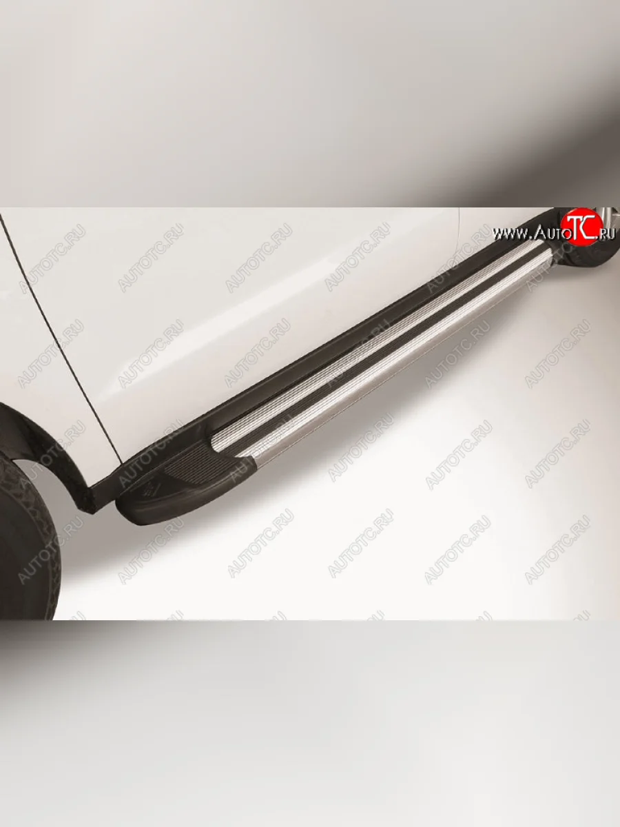 Пороги алюминиевые Slitkoff Geely Emgrand X7 1-ый рестайлинг (2015-2018) (Luxe Silver)  в Перми Пермском крае