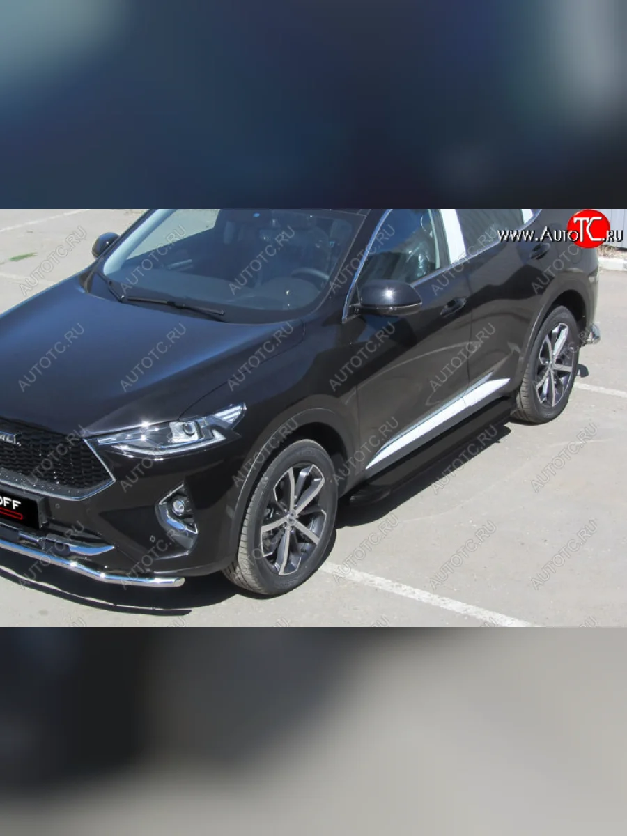 Пороги алюминиевые Slitkoff Optima Haval F7  дорестайлинг (2018-2022) (Black )  с доставкой в г. Керчь