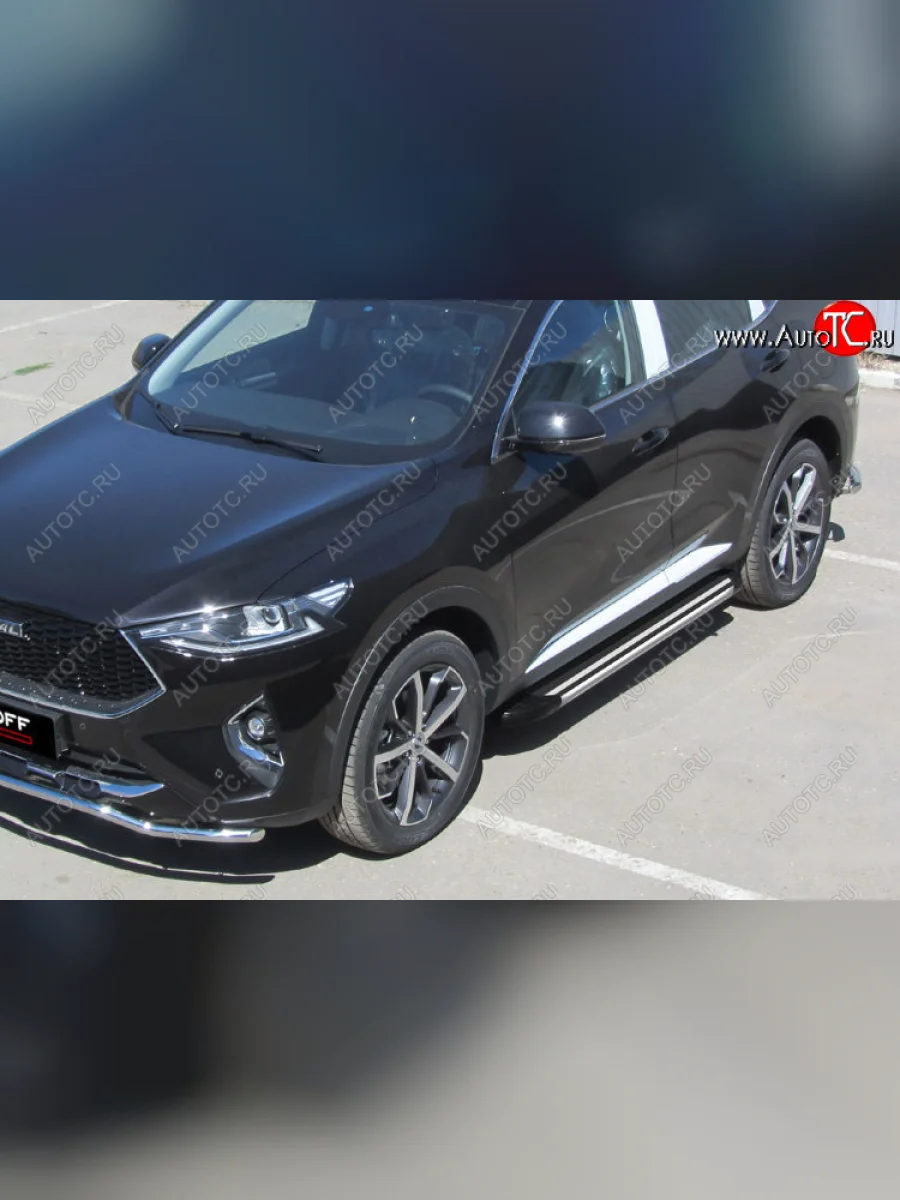 Пороги алюминиевые Slitkoff Luxe Haval F7  дорестайлинг (2018-2022) (Black)  с доставкой в г. Керчь