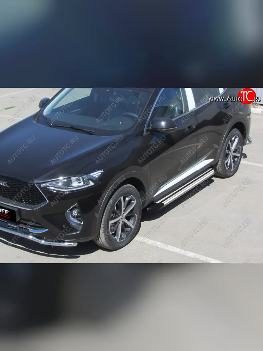 Пороги алюминиевые Slitkoff Luxe Haval F7x дорестайлинг (2019-2022) (Silver)  с доставкой в г. Керчь