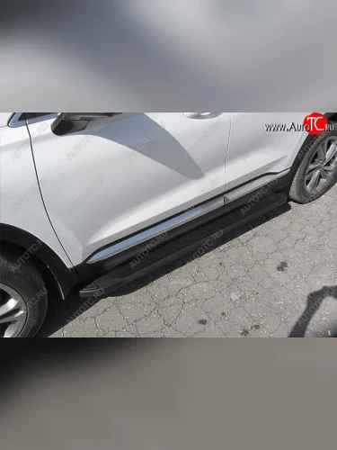 Пороги алюминиевые Slitkoff (Optima Black ) Hyundai Santa Fe  TM (2018-2021) дорестайлинг