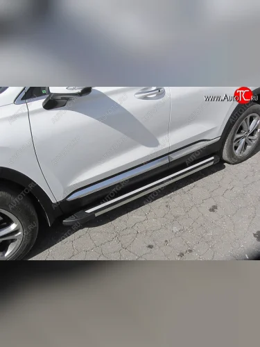 Пороги алюминиевые Slitkoff (Luxe Black) Hyundai Santa Fe  TM (2018-2021) дорестайлинг