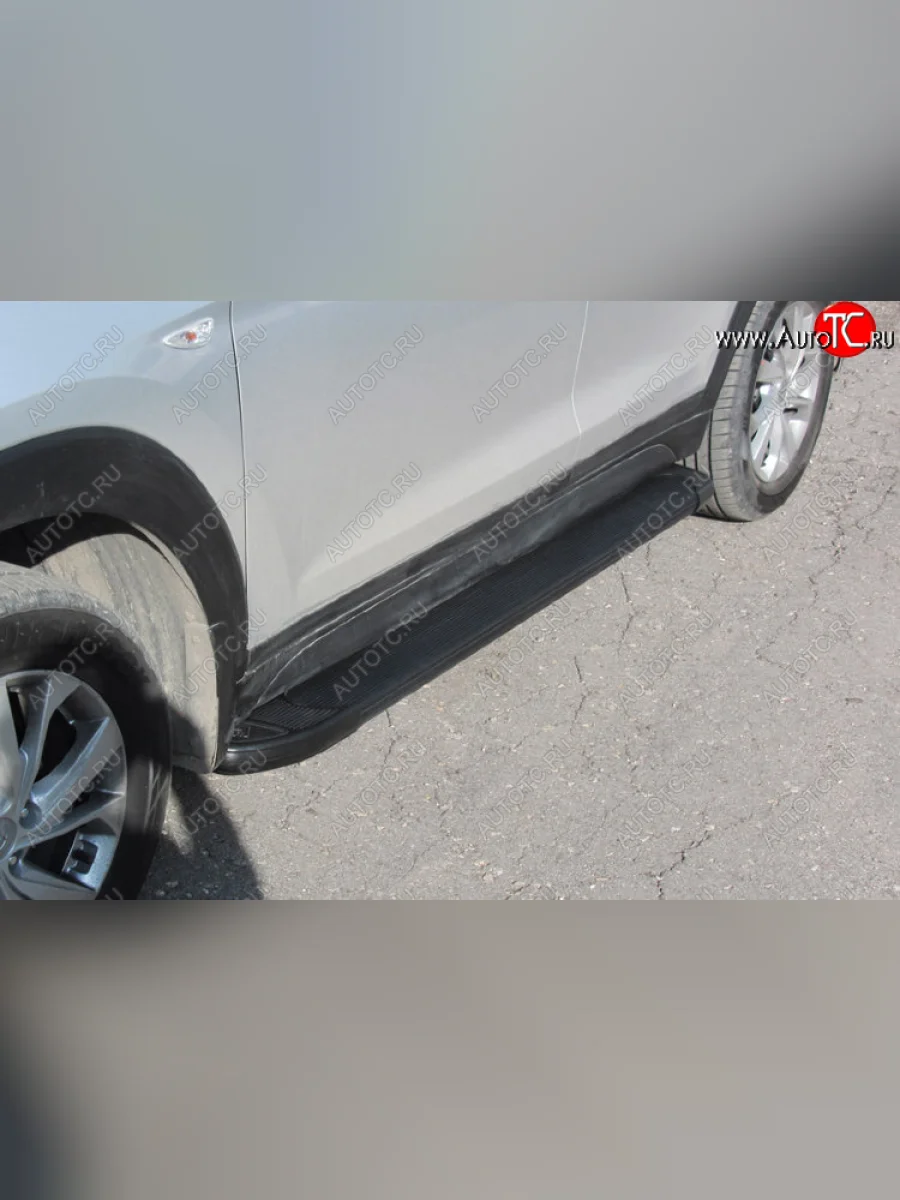 Пороги алюминиевые Slitkoff  Hyundai Tucson (2018-2021) TL (Optima Black )  в Перми Пермском крае