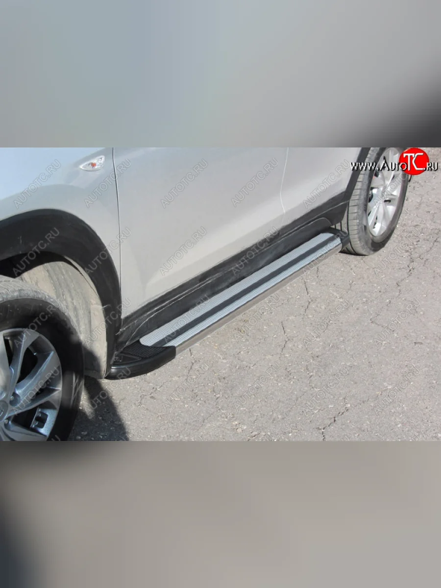 Пороги алюминиевые Slitkoff  Hyundai Tucson (2018-2021) TL (Luxe Silver)  в Самаре Самарской области