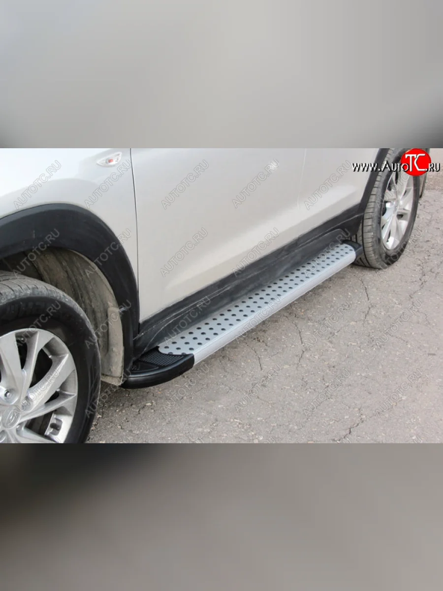 Пороги алюминиевые Slitkoff  Hyundai Tucson (2018-2021) TL (Standart Silver)  в Воронеже Воронежской области