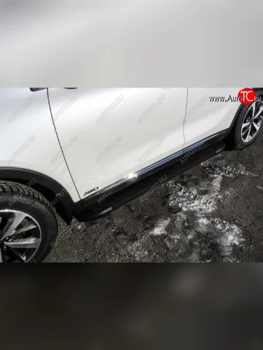 Пороги алюминиевые Slitkoff (Optima Black ) KIA Sorento UM/Prime дорестайлинг (2014-2018)