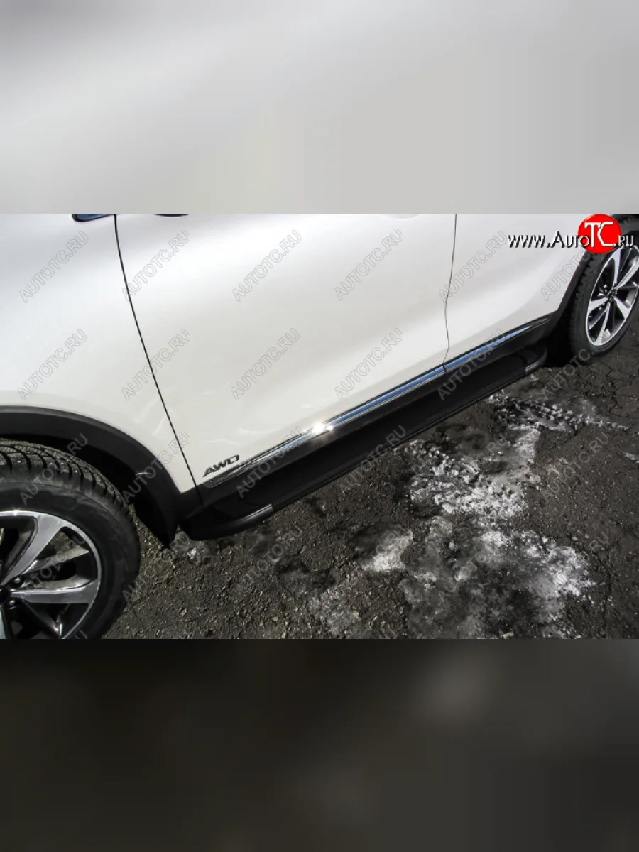 Пороги алюминиевые Slitkoff KIA Sorento UM/Prime дорестайлинг (2014-2018) (Optima Black )  с доставкой в г. Керчь