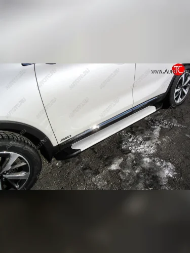 Пороги алюминиевые Slitkoff (Optima Silver) KIA Sorento UM/Prime дорестайлинг (2014-2018)