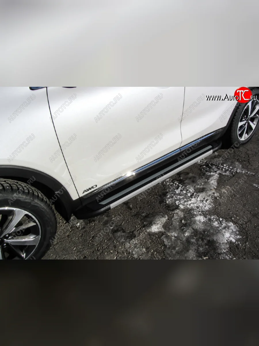 Пороги алюминиевые Slitkoff KIA Sorento UM/Prime дорестайлинг (2014-2018) (Luxe Black)  с доставкой в г. Керчь