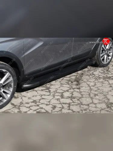 Пороги алюминиевые Slitkoff (Optima Black ) Лада ВАЗ Веста  SW 2181 (2017-2022) универсал дорестайлинг